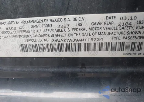 2010 Volkswagen Jetta Limited Edition из США, поврежденный, VIN 3VWAZ7AJ9AM115234